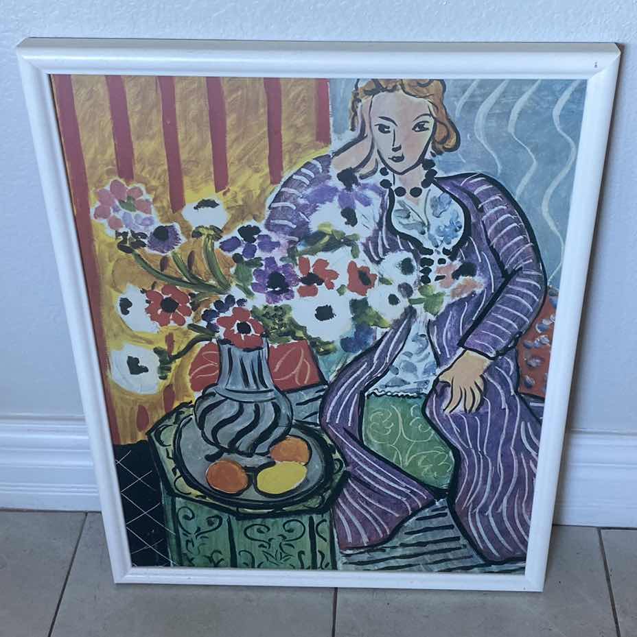 Photo 1 of FRAMED HENRI MATISSE WOMAN IN A PURPLE COAT PRINT FROM WYNN RESORT 19” x 24”