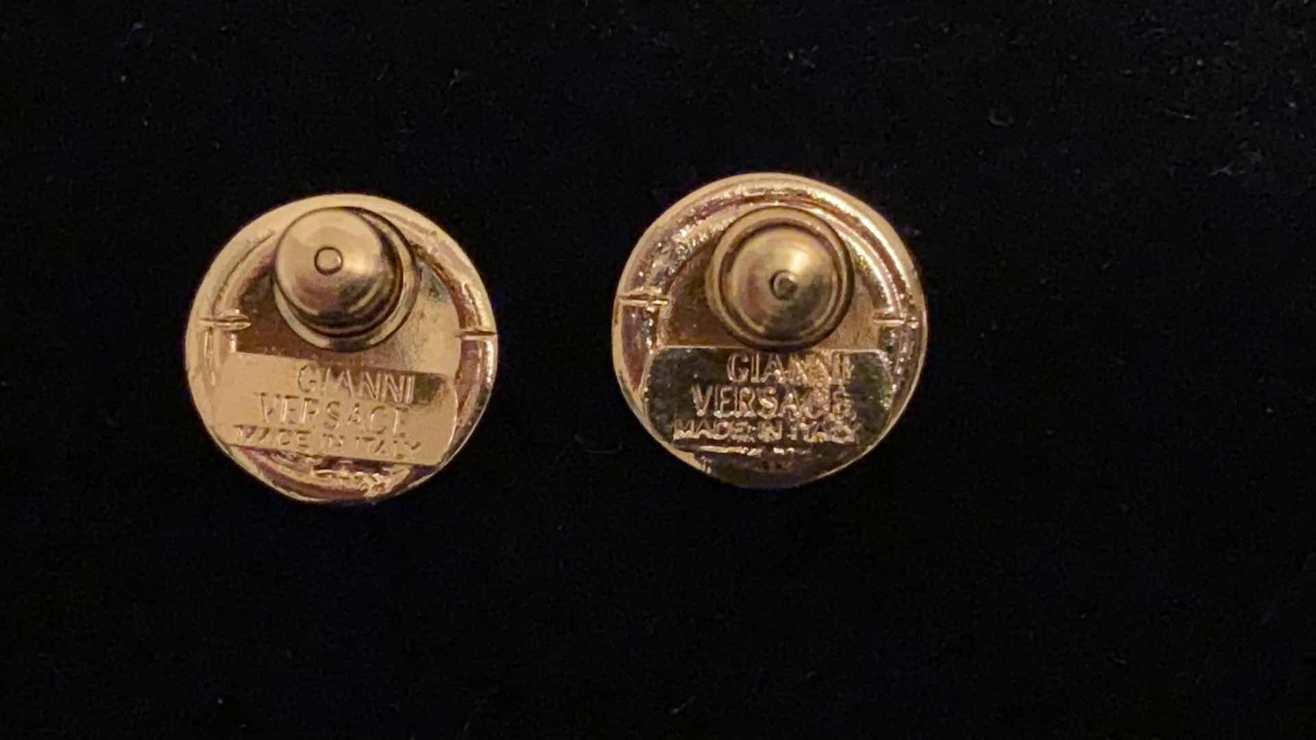 Photo 1 of VINTAGE GIANNI VERSACE GOLD TONE BRASS TRIBUTE MEDUSA STUD EARRINGS FROM ITALY - FASHION JEWELRY- FINAL SALE NON-RETURNABLE