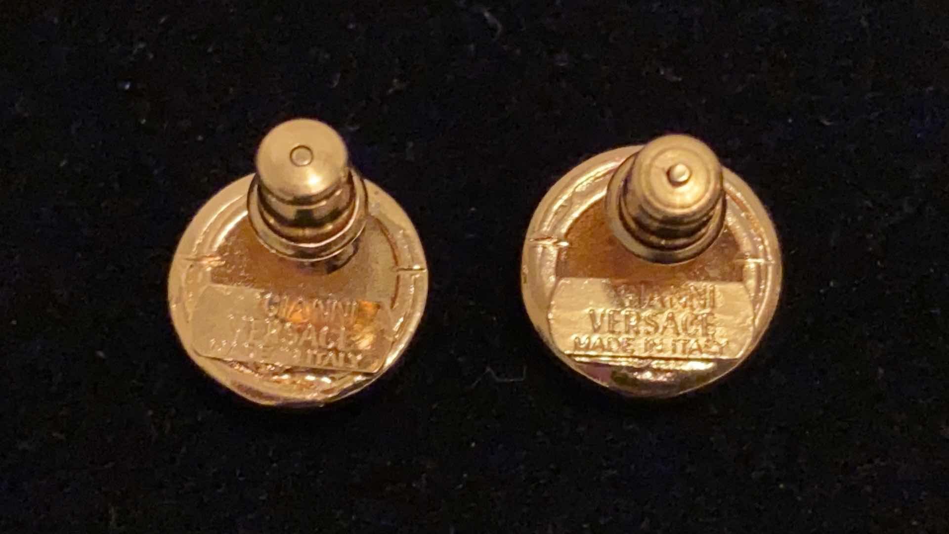 Photo 1 of VINTAGE GIANNI VERSACE GOLD TONE BRASS TRIBUTE MEDUSA STUD EARRINGS FROM ITALY - FASHION JEWELRY- FINAL SALE NON-RETURNABLE