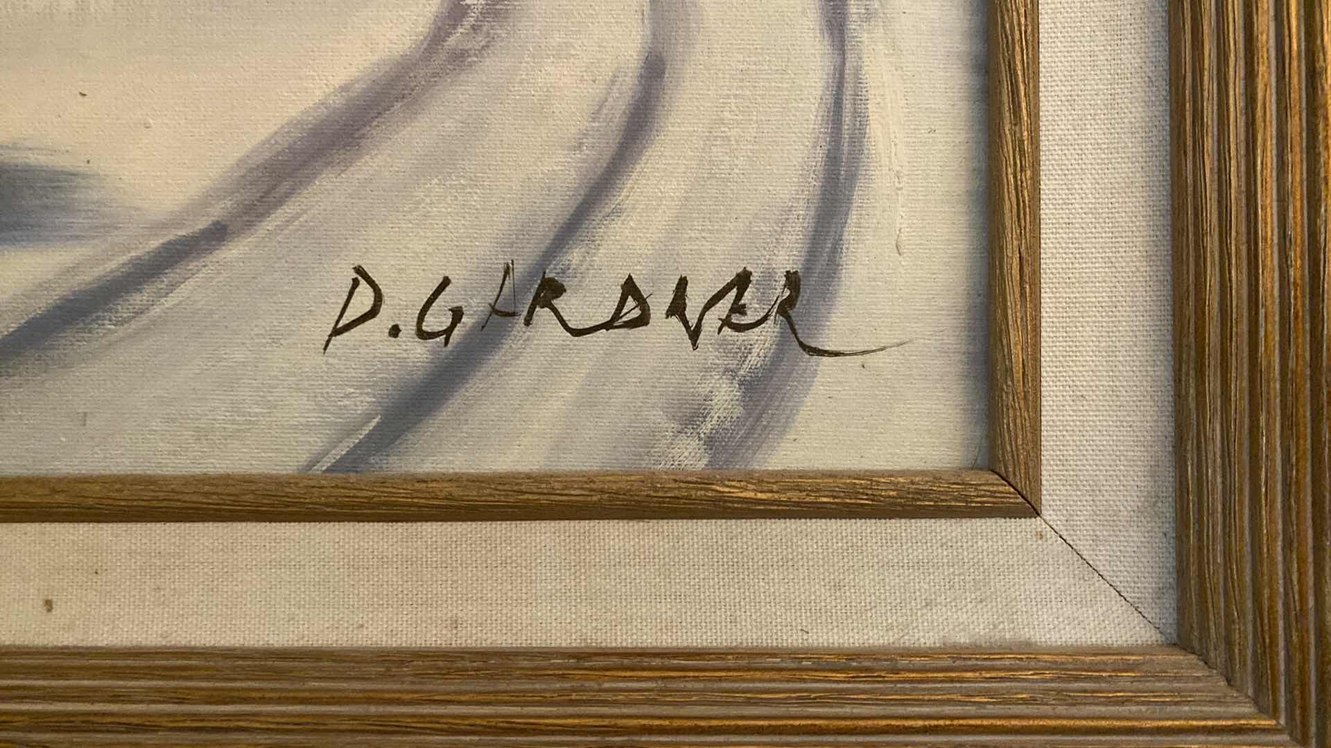 Photo 1 of  WOOD FRAMED D. GARDNER CANVAS “SNOW FARM” SIGNED ARTWORK 29” x 25”