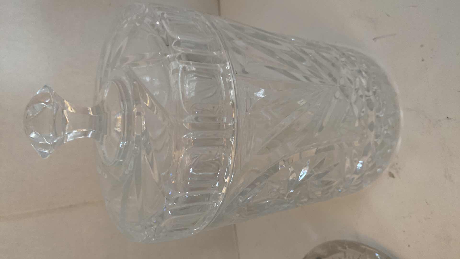 Photo 1 of LEADED GLASS PITCHER AND COVERED JAR H 11”