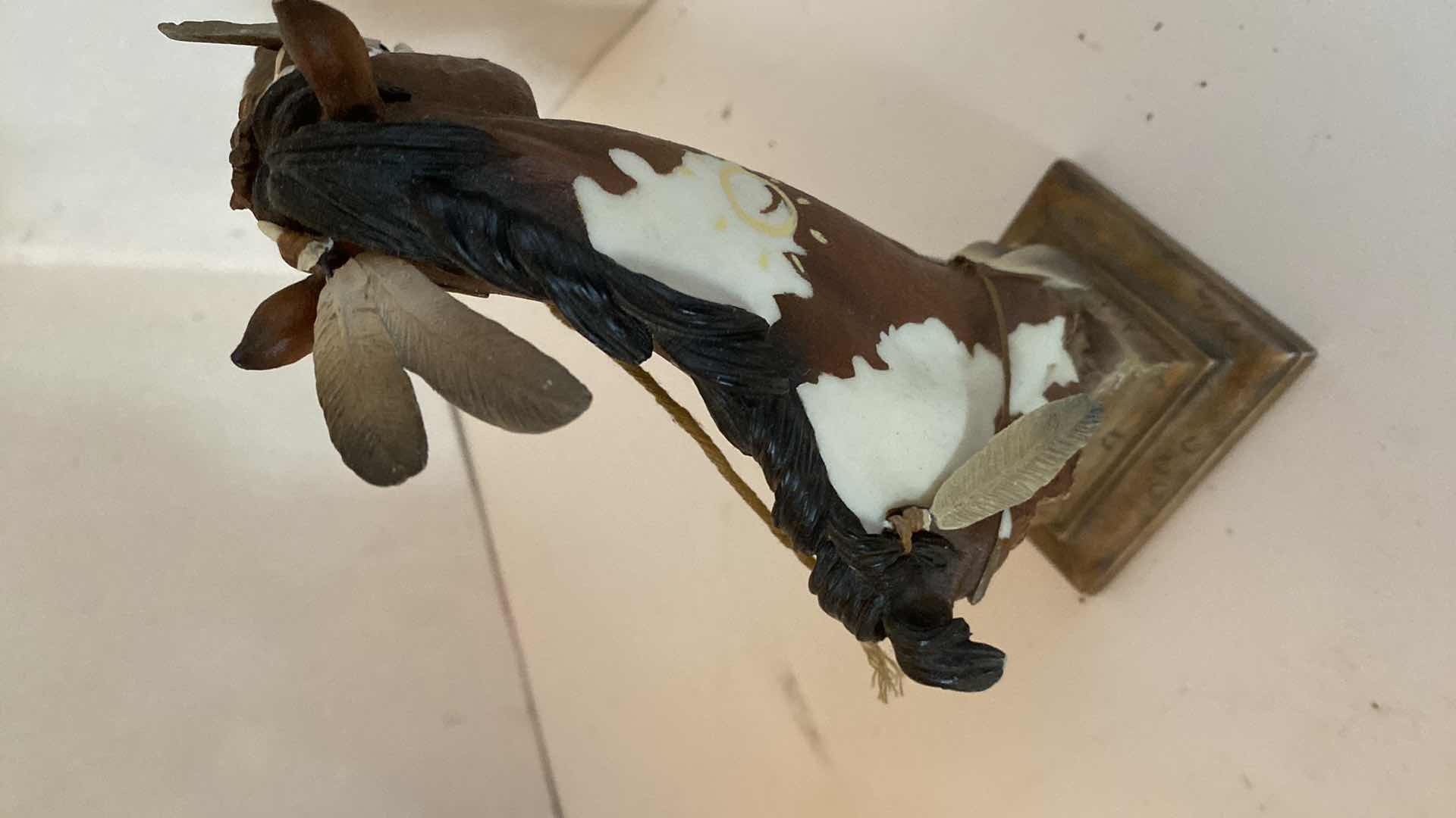 Photo 1 of 2-SUNKA WAKAN WAR PONY HORSE HAND PAINTED SCULPTURES (TALLEST FIGURE H14”)