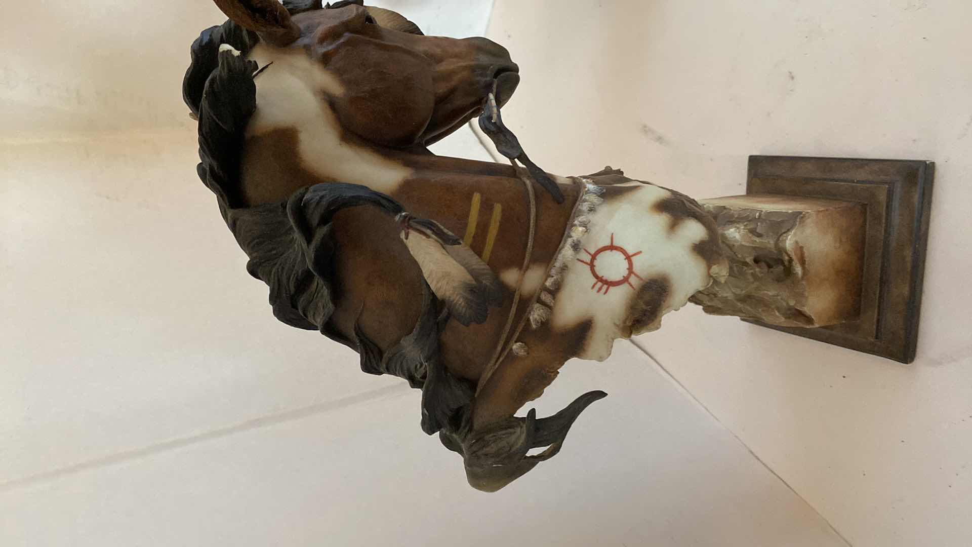 Photo 1 of 2-SUNKA WAKAN WAR PONY HORSE HAND PAINTED SCULPTURES (TALLEST FIGURE H14”)