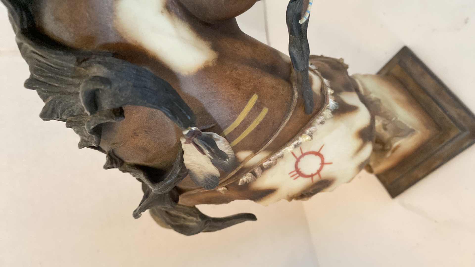 Photo 1 of 2-SUNKA WAKAN WAR PONY HORSE HAND PAINTED SCULPTURES (TALLEST FIGURE H14”)