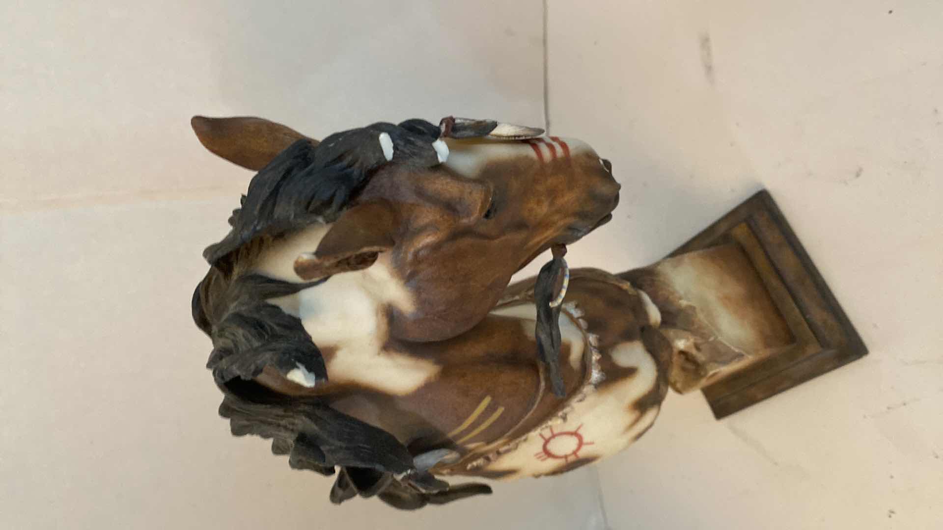 Photo 1 of 2-SUNKA WAKAN WAR PONY HORSE HAND PAINTED SCULPTURES (TALLEST FIGURE H14”)