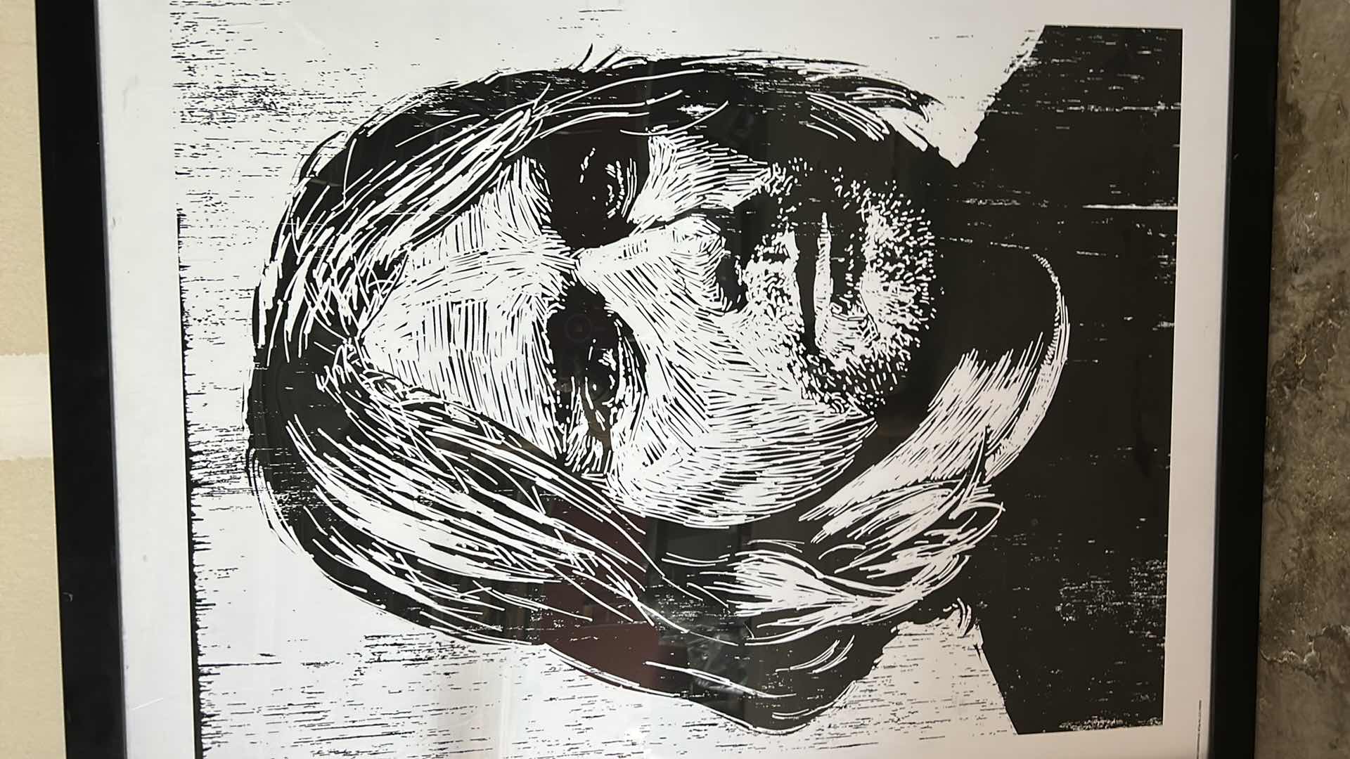 Photo 1 of KURT COBAIN BLACK AND WHITE ARTWORK FRAMED 31“ x 39“