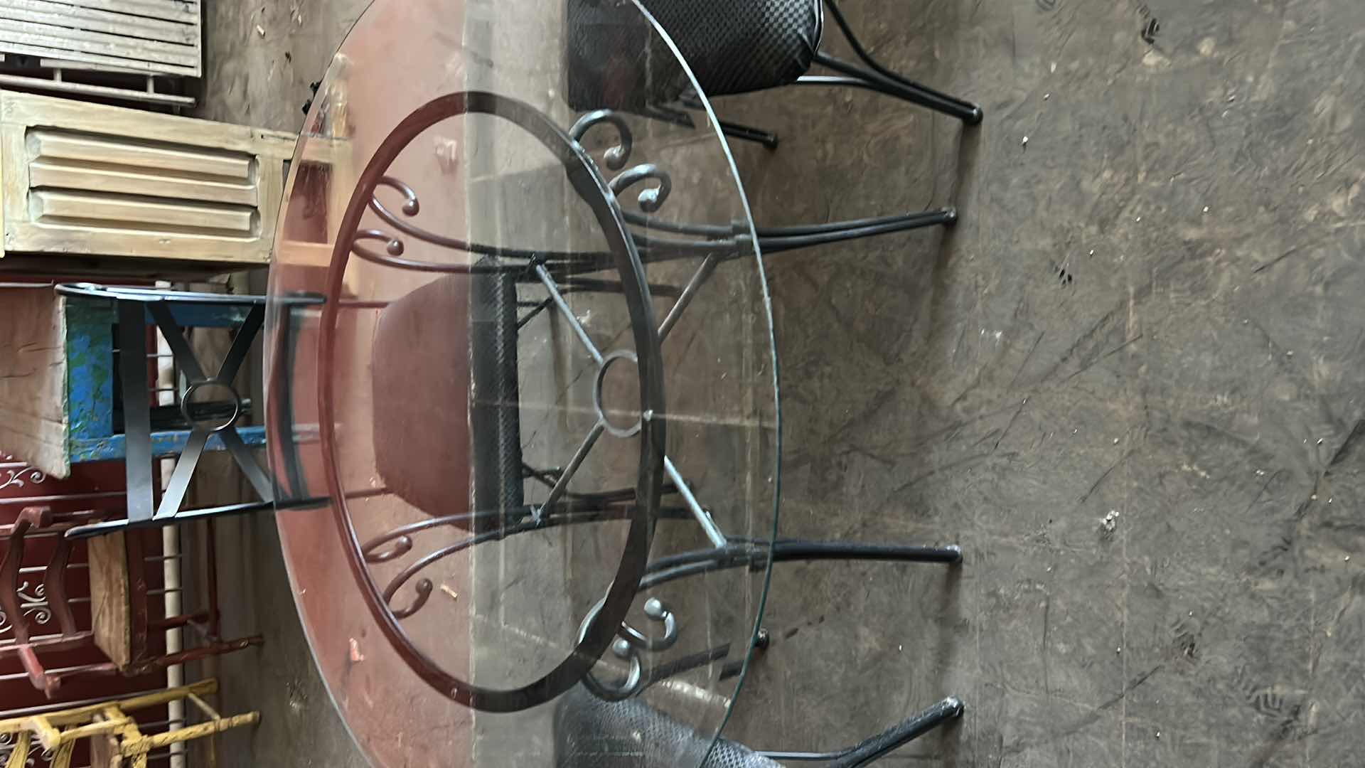 Photo 1 of METAL TABLE WITH GLASS TOP AND 3 CHAIRS 45” x 30”