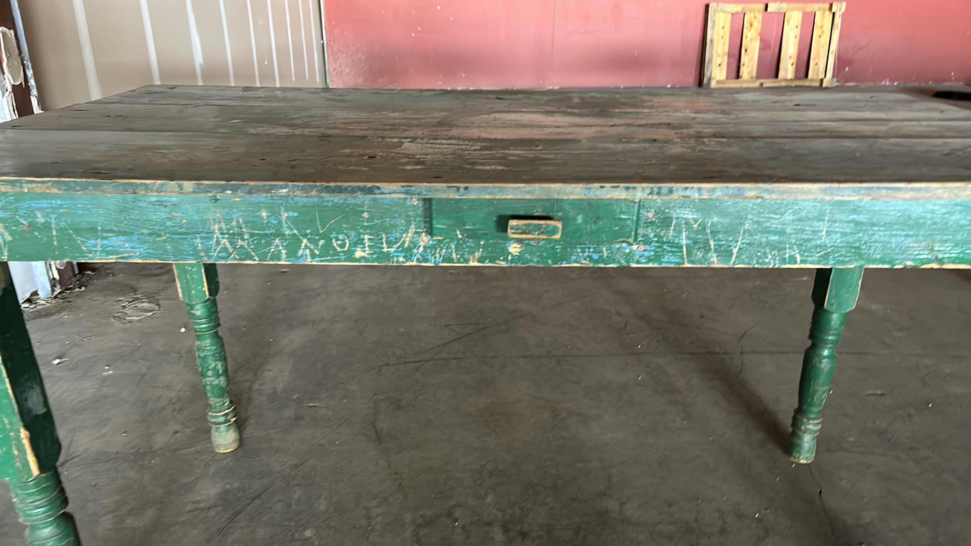 Photo 1 of PAINTED RUSTIC WOOD TABLE 57 1/2“ x 29“ x 31 1/2“ high