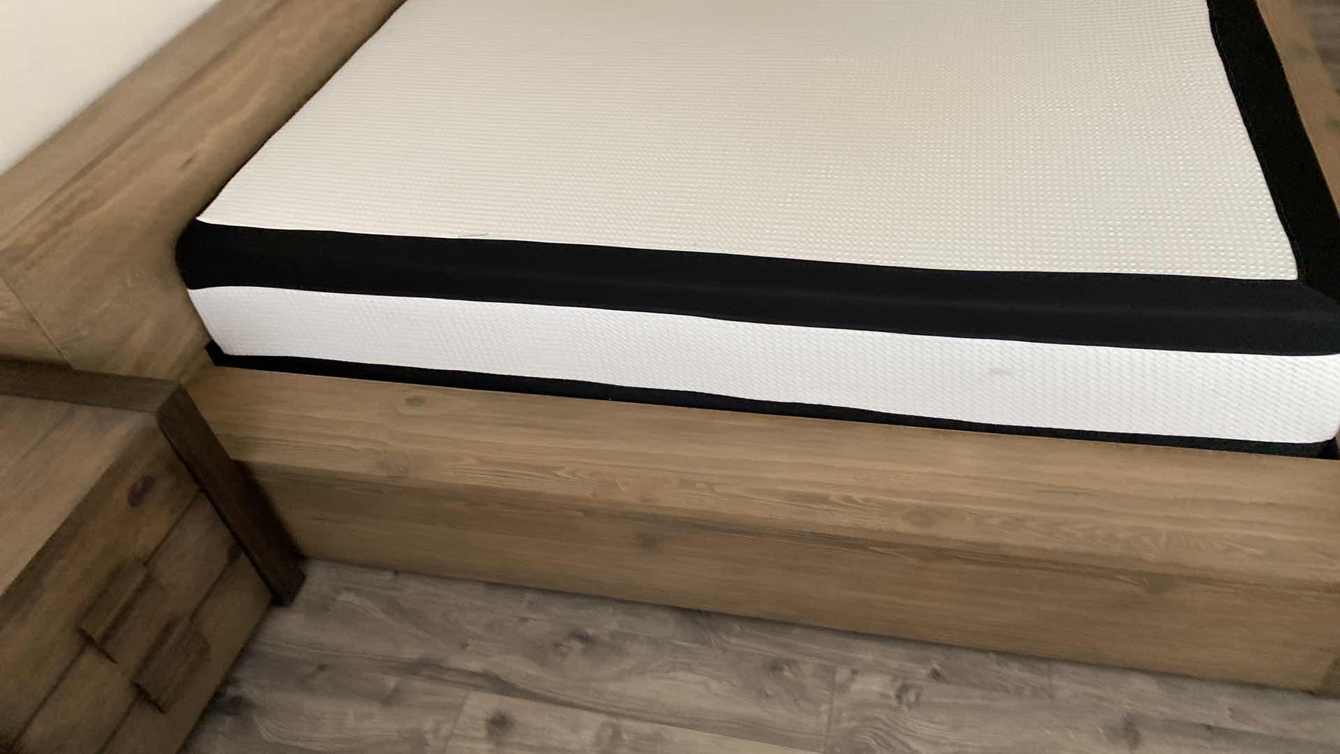 Photo 1 of MODERN WOOD LAMINATE BEDFRAME KING 95“ x 97“ H 30” WITH 2 NIGHT STANDS 24” x 22” H 22” - MATTRESS SOLD SEPARATELY