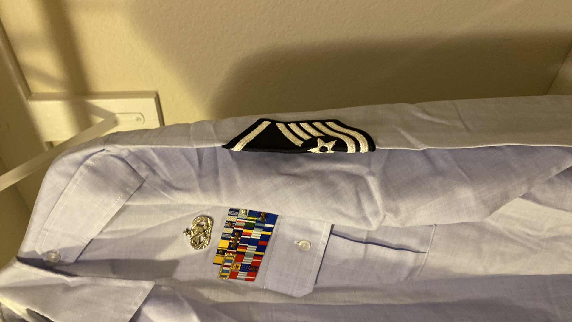 Photo 1 of COAT MANS AIR FORCE BLUE SIZE LARGE REGULAR, SHIRT 17 1/2 36 AND SLACKS 37 CL WITH HAT AND BELT