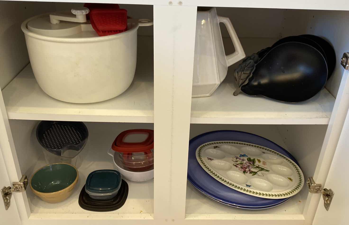 Photo 1 of CONTENTS OF KITCHEN CABINET SALAD SPINNER PLATTERS AND MORE