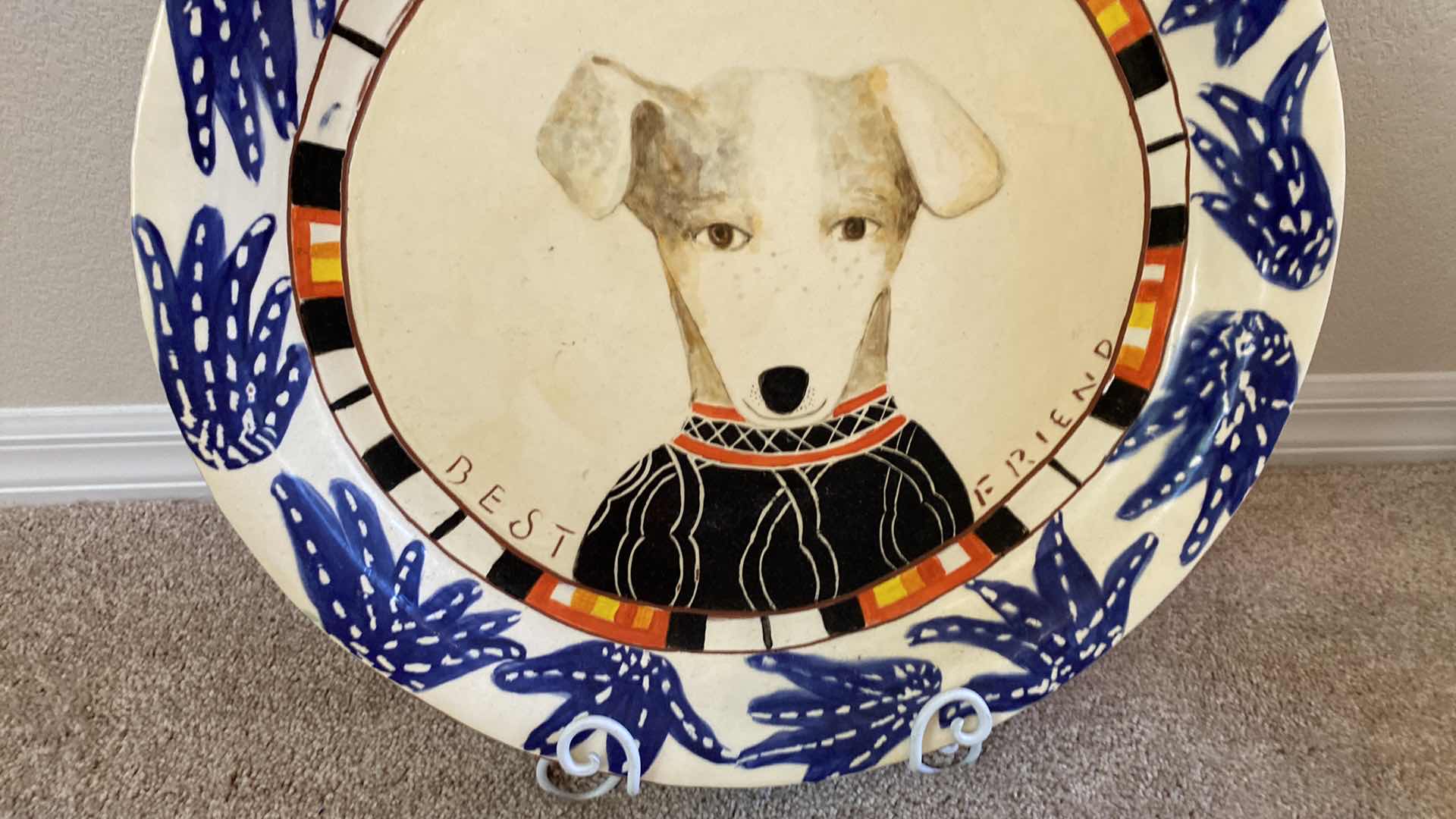 Photo 1 of BEST FRIEND GLAZED POTTERY DISPLAY PLATE 19 1/2” Includes stand