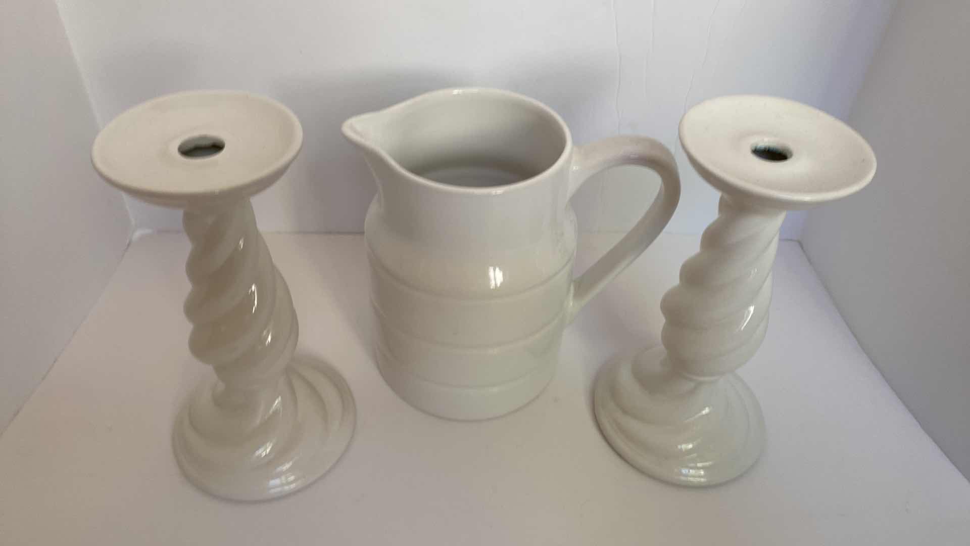 Photo 1 of CERAMIC CANDLE STICKS AND PITCHER