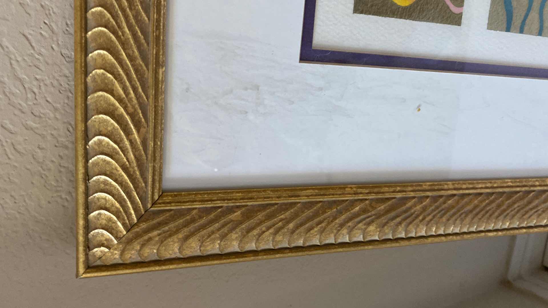 Photo 4 of GOLD FRAMED SIGNED GRAPHIC ARTWORK 20 1/2” x 20 1/2” AND SUN MIRROR 22”