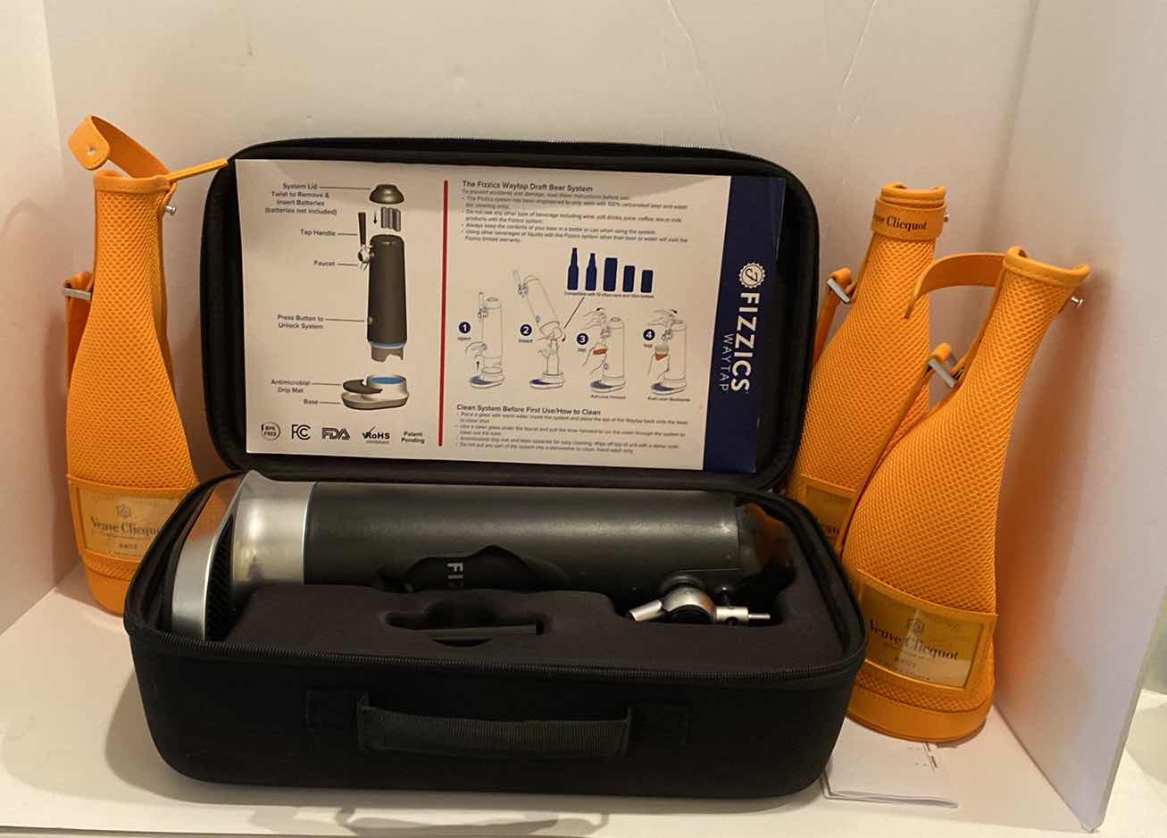 Photo 1 of  THE FIZZICS WAYTAP DRAFT BEER SYSTEM AND CHAMPAGNE BOTTLE COVERS