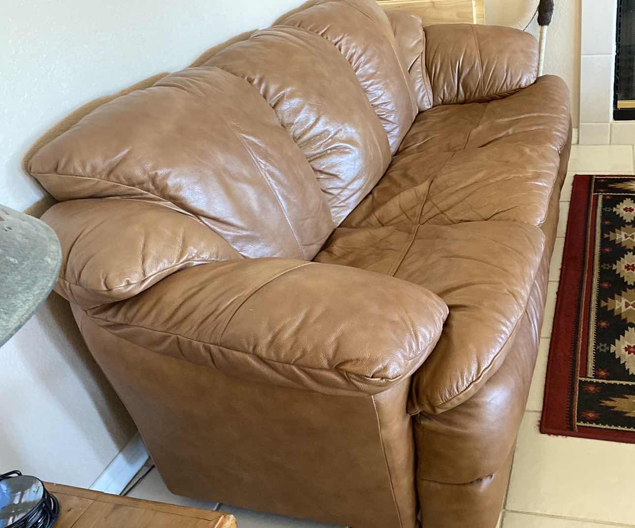 Photo 1 of 92” CAMEL BROWN LEATHER SOFA ( MATCHING LOVE SEAT SOLD SEPARATELY)