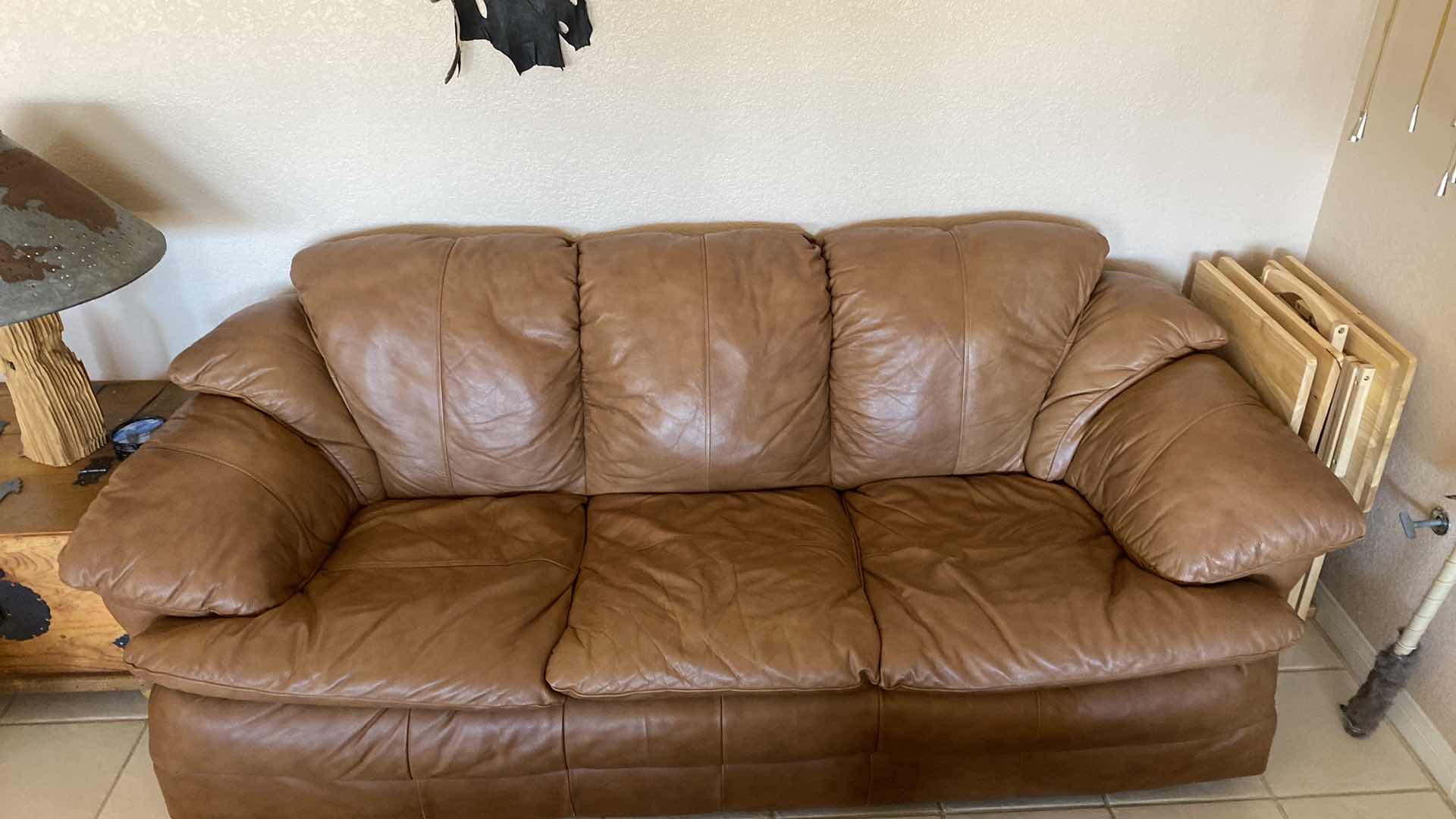 Photo 1 of 92” CAMEL BROWN LEATHER SOFA ( MATCHING LOVE SEAT SOLD SEPARATELY)