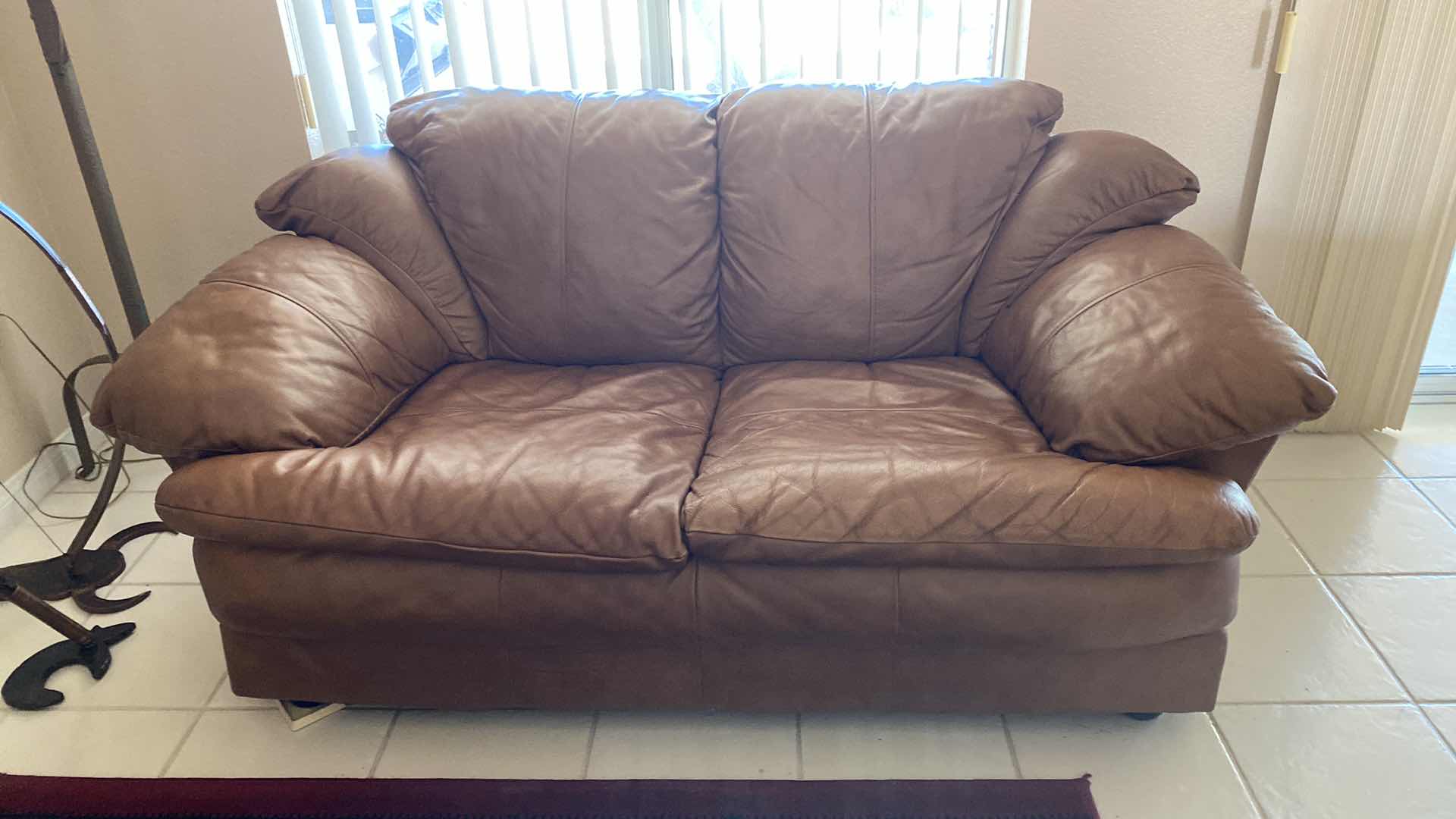 Photo 1 of 67” CAMEL BROWN LEATHER LOVESEAT (MATCHING SOFA SOLD SEPARATELY)