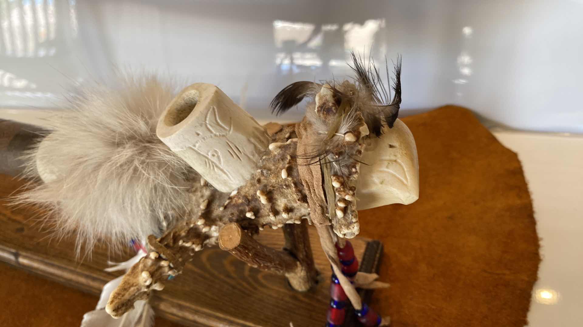 Photo 1 of NATIVE AMERICAN EAGLE HEAD PIPE ON STAND 15 1/2” AND HIDE CLOTH