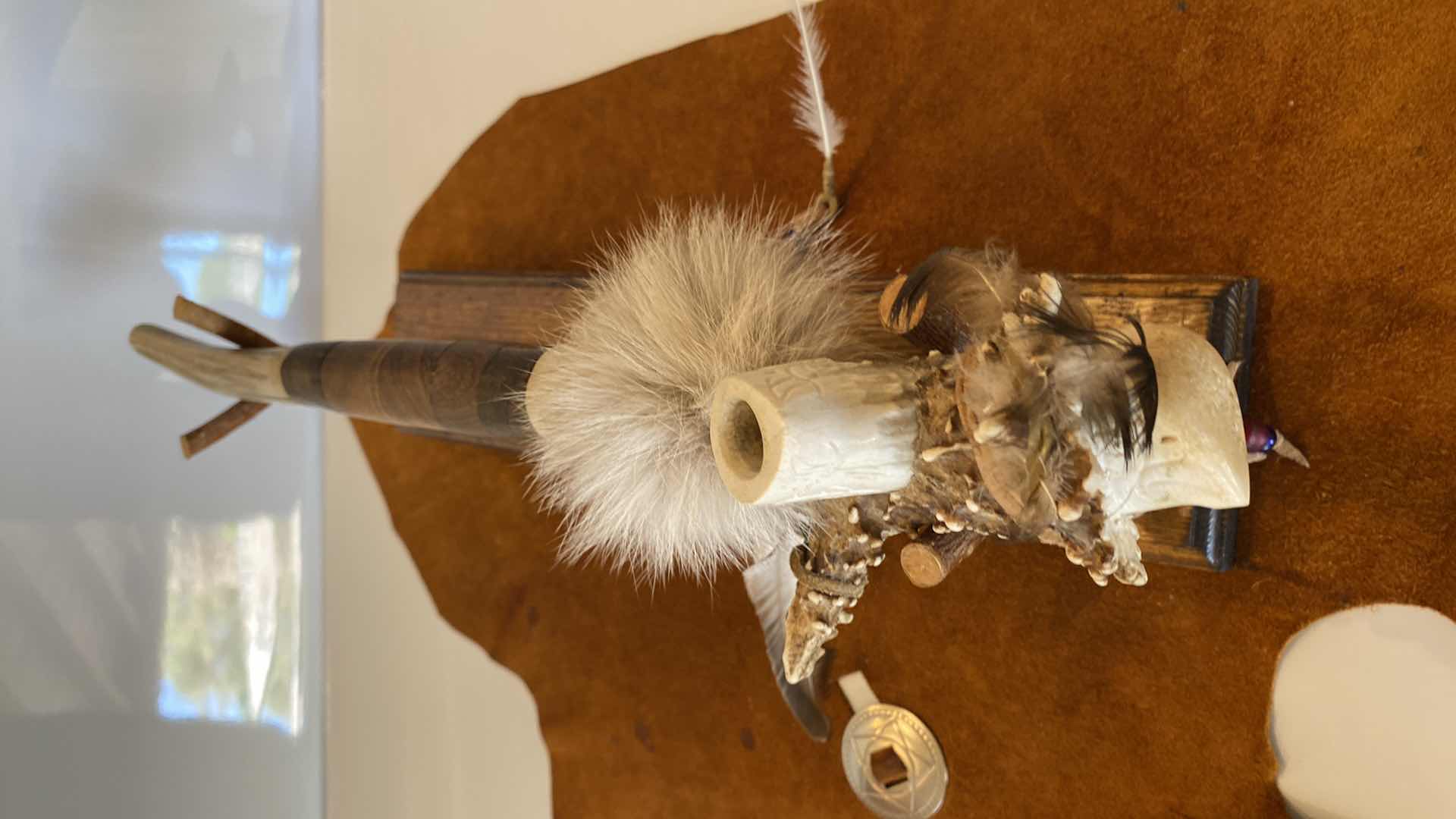 Photo 1 of NATIVE AMERICAN EAGLE HEAD PIPE ON STAND 15 1/2” AND HIDE CLOTH