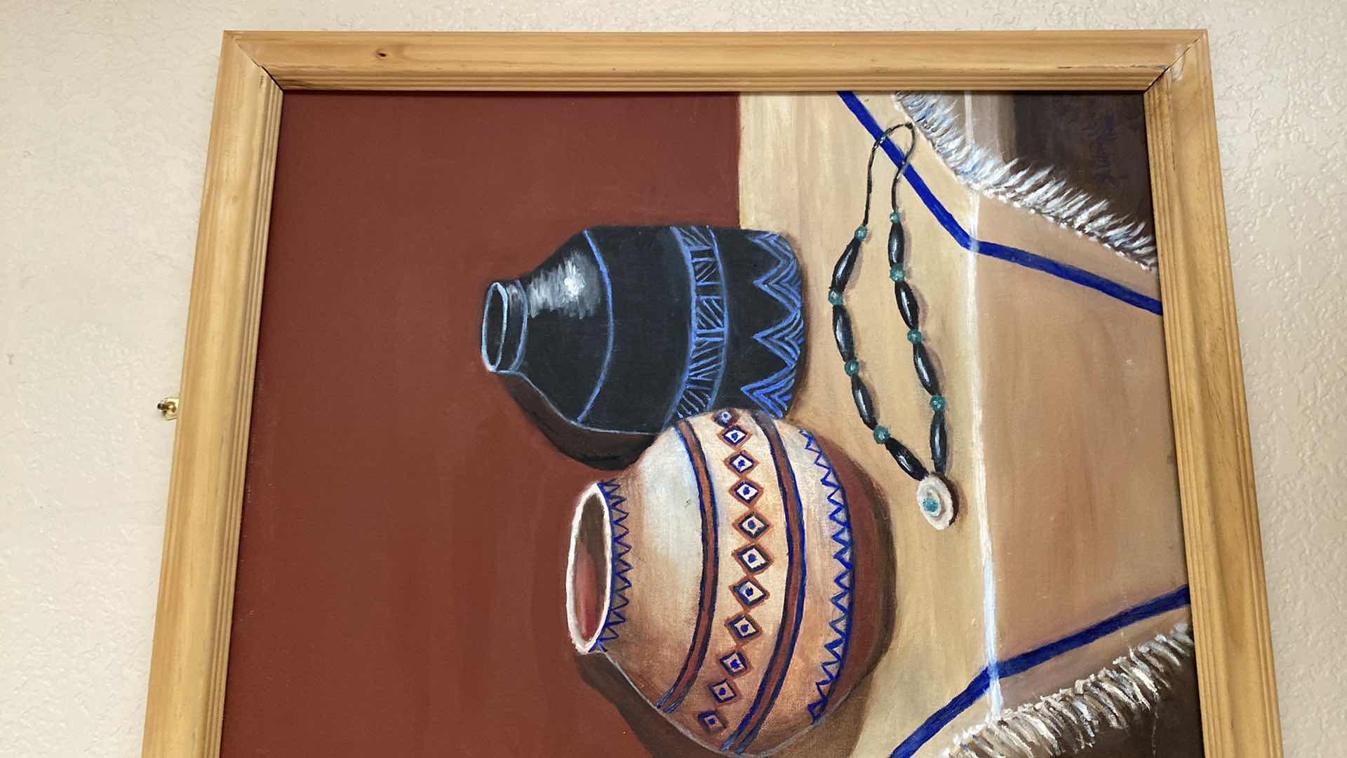 Photo 1 of FRAMED SOUTHWEST POTTERY SIGNED ON CANVAS ARTWORK 19” X 22 1/2”