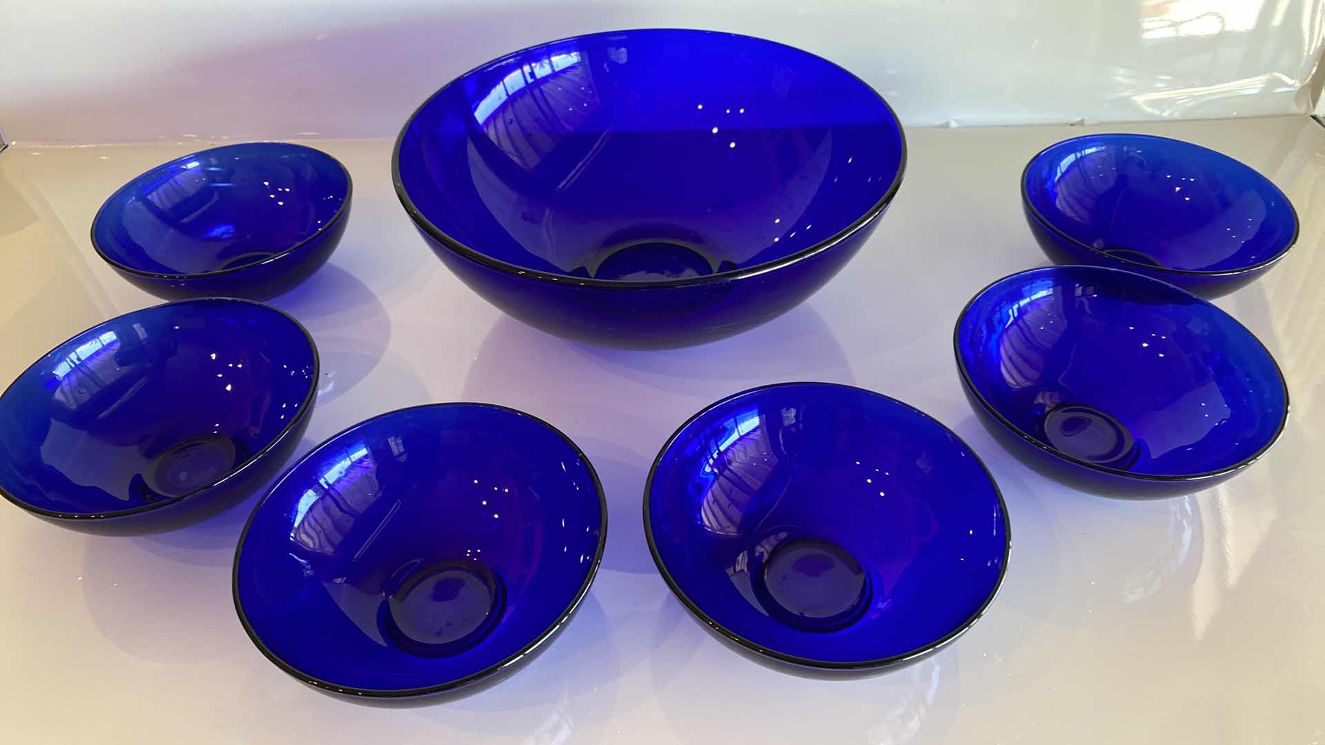 Photo 1 of 7 PIECE BLUE GLASS SALAD BOWL SET