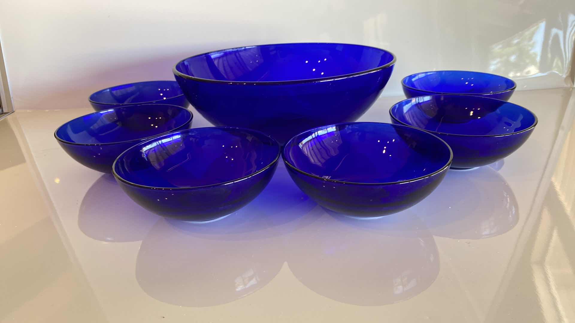 Photo 1 of 7 PIECE BLUE GLASS SALAD BOWL SET