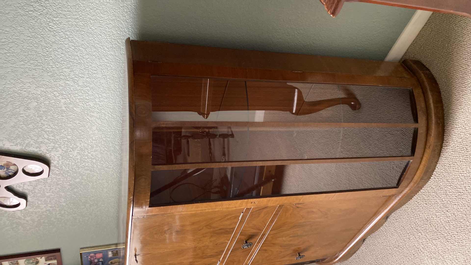 Photo 1 of ANTIQUE SECRETARY WITH CURVED GLASS 50” x 15” H 44”