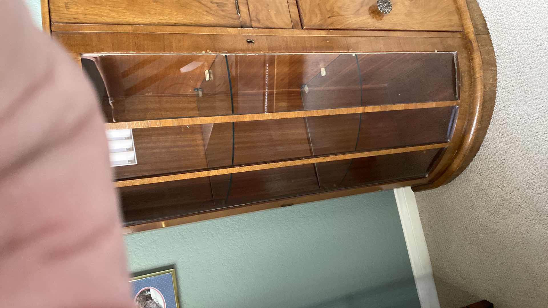 Photo 1 of ANTIQUE SECRETARY WITH CURVED GLASS 50” x 15” H 44”