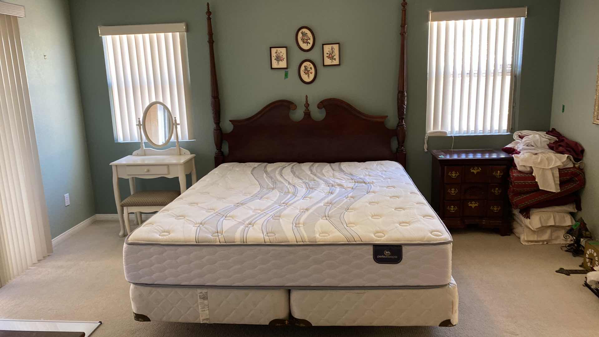 Photo 1 of CHERRY BED FRAME AND MATTRESS CA KING SERTA PERFECT SLEEPER HEADBOARD 78“ x 87“