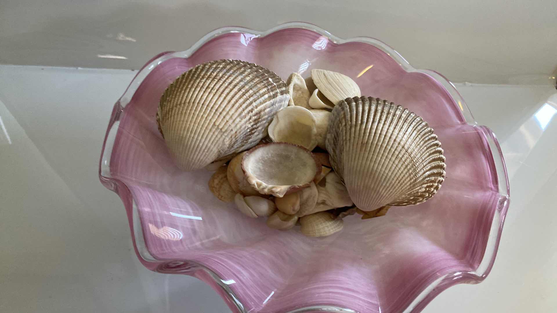 Photo 1 of ART GLASS WITH SEA SHELLS 12” x 7 1/2”