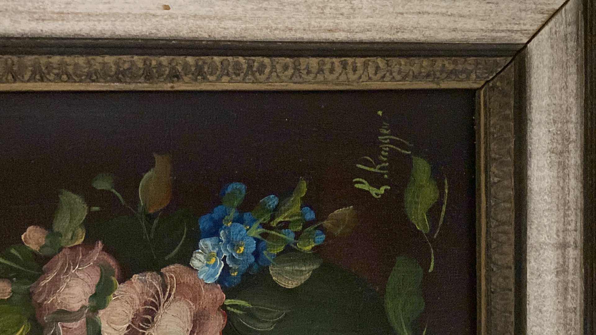 Photo 2 of FRAMED FLORAL ON CANVAS SIGNED 13” x 15”