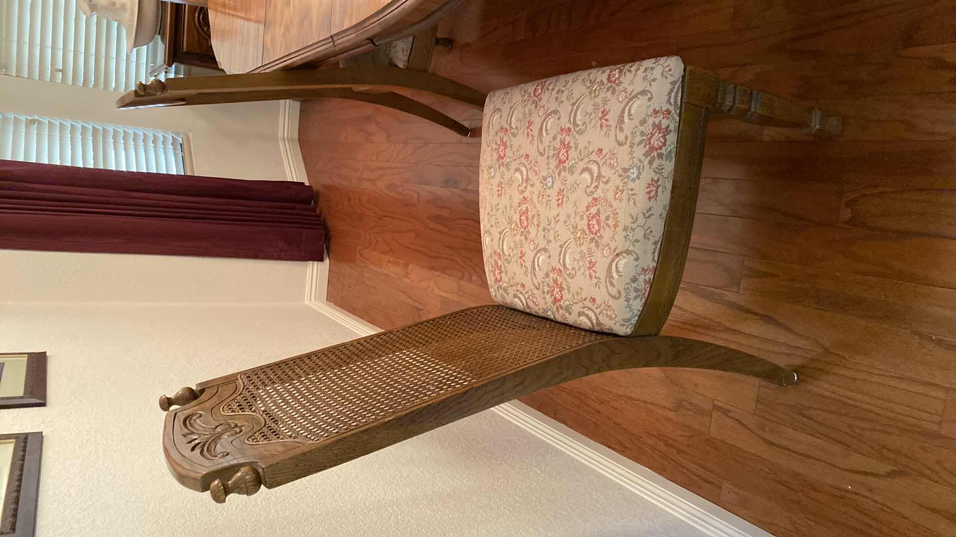 Photo 1 of OAK DINING TABLE WITH 6 CANE BACK CHAIRS MEASUREMENT INCLUDES 18” LEAF 80” x 42” H 30” INCLUDES TABLE PADS