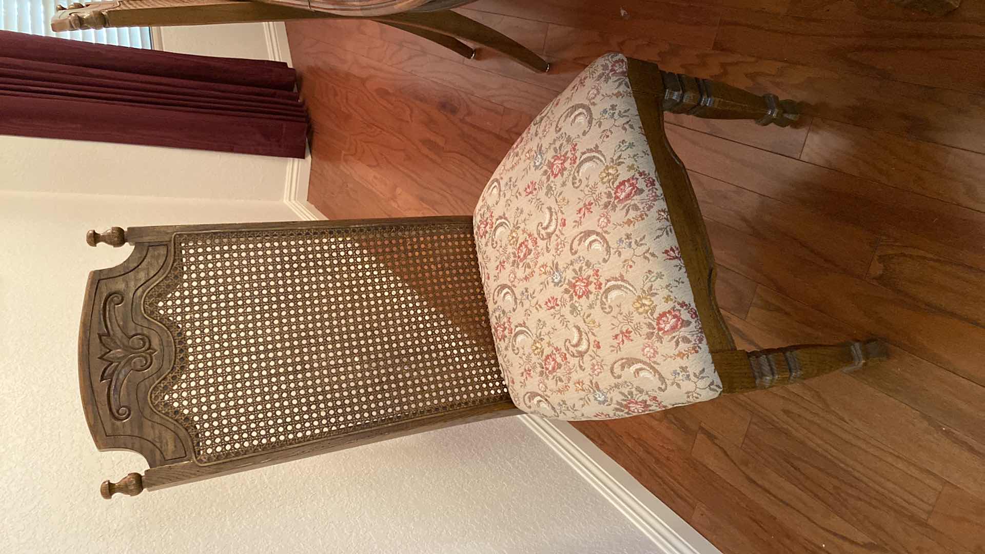 Photo 1 of OAK DINING TABLE WITH 6 CANE BACK CHAIRS MEASUREMENT INCLUDES 18” LEAF 80” x 42” H 30” INCLUDES TABLE PADS