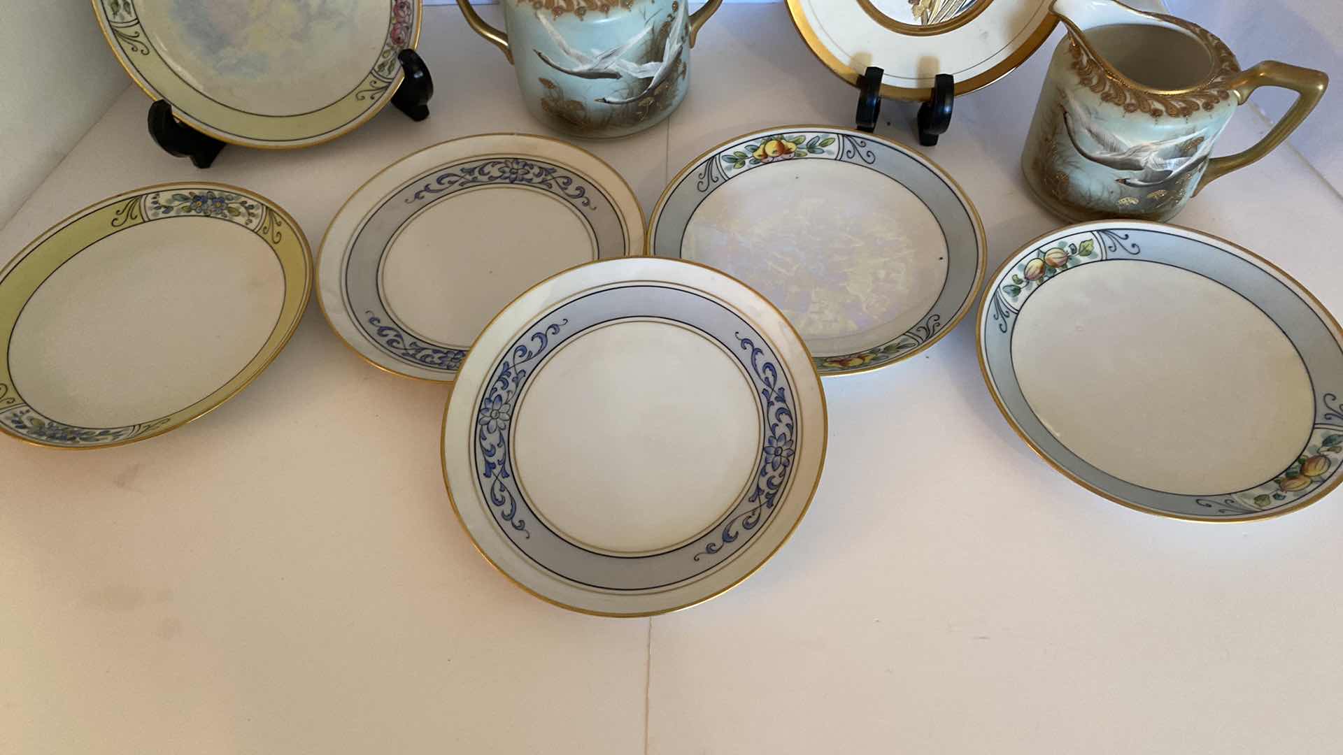 Photo 1 of 6 STOUFFERS HAND PAINTED GOLD RIMMED 6 1/2” DISHES AND NIPPON CREAM AND SUGAR