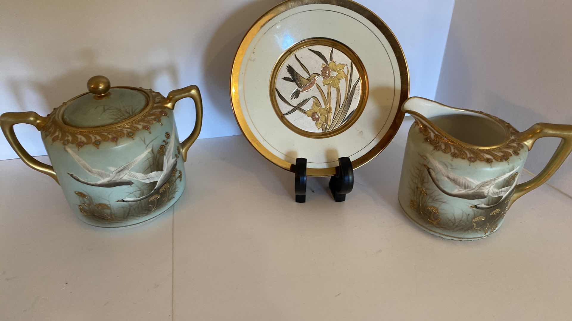 Photo 1 of 6 STOUFFERS HAND PAINTED GOLD RIMMED 6 1/2” DISHES AND NIPPON CREAM AND SUGAR