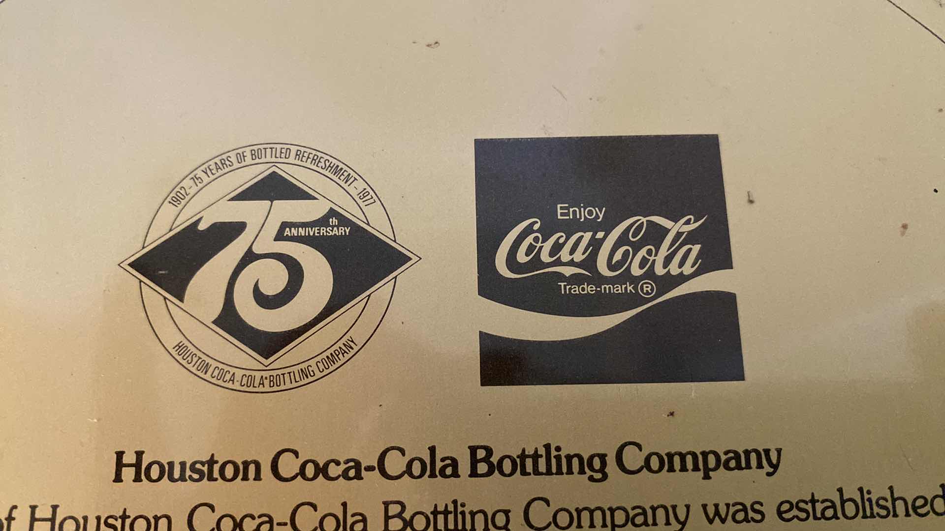 Photo 1 of 75th ANNIVERSARY HOUSTON BOTTLING COMPANY COCA COLA ROUND TRAY KITCHEN CABINET