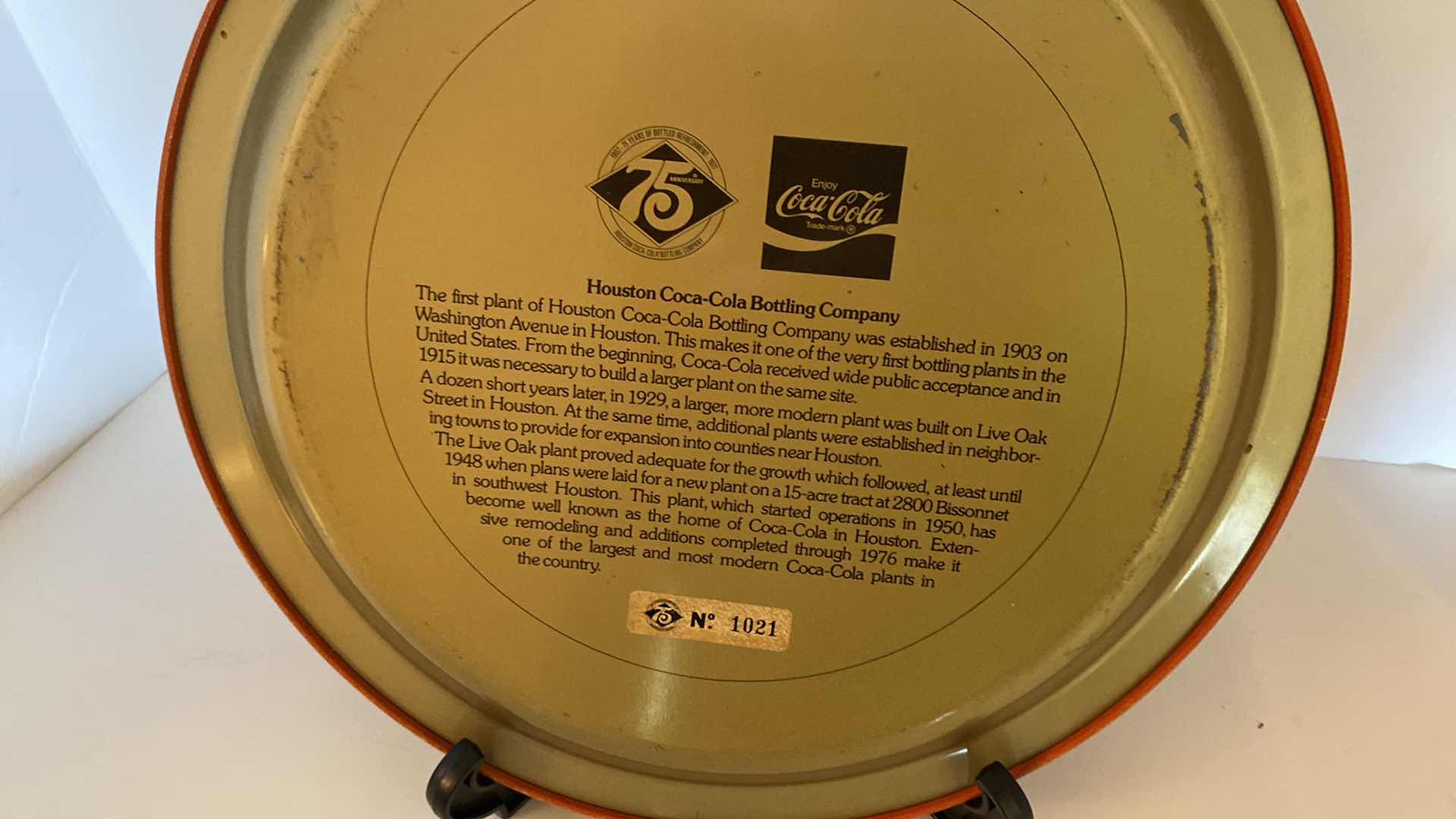 Photo 1 of 75th ANNIVERSARY HOUSTON BOTTLING COMPANY COCA COLA ROUND TRAY KITCHEN CABINET