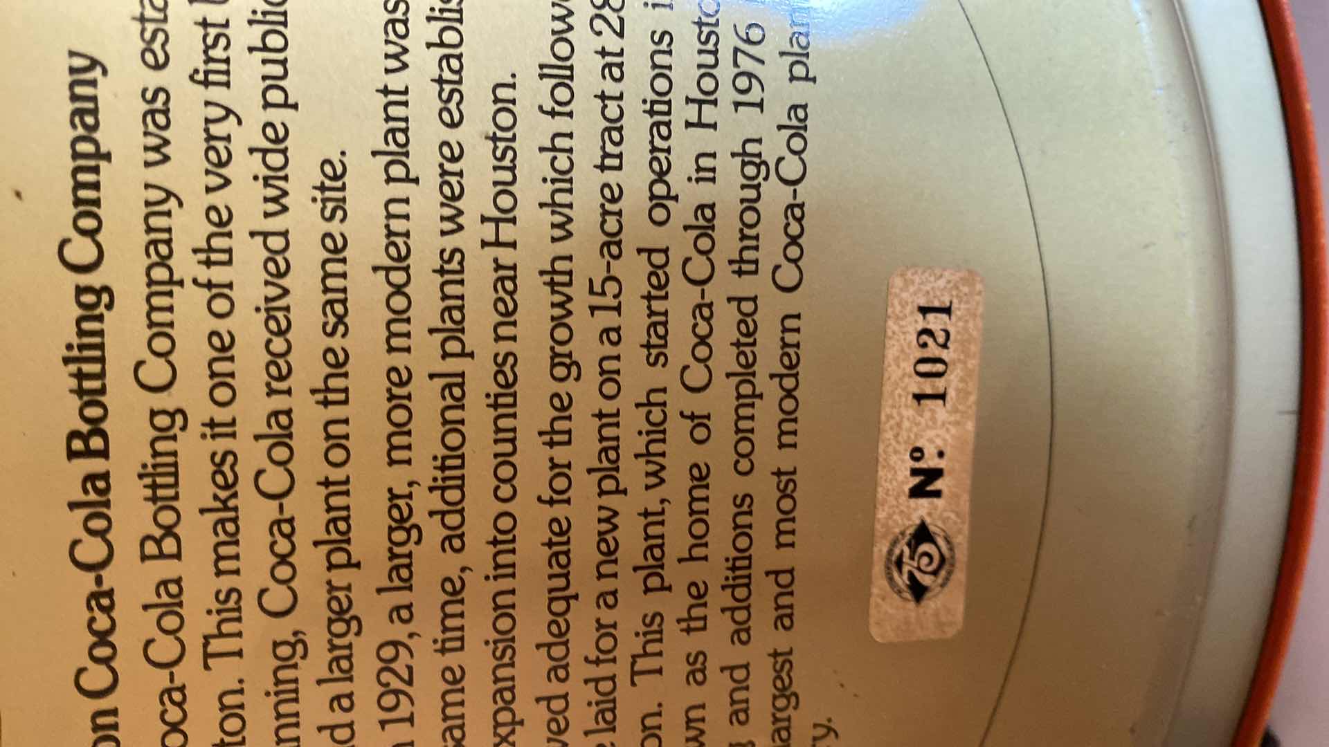 Photo 1 of 75th ANNIVERSARY HOUSTON BOTTLING COMPANY COCA COLA ROUND TRAY KITCHEN CABINET