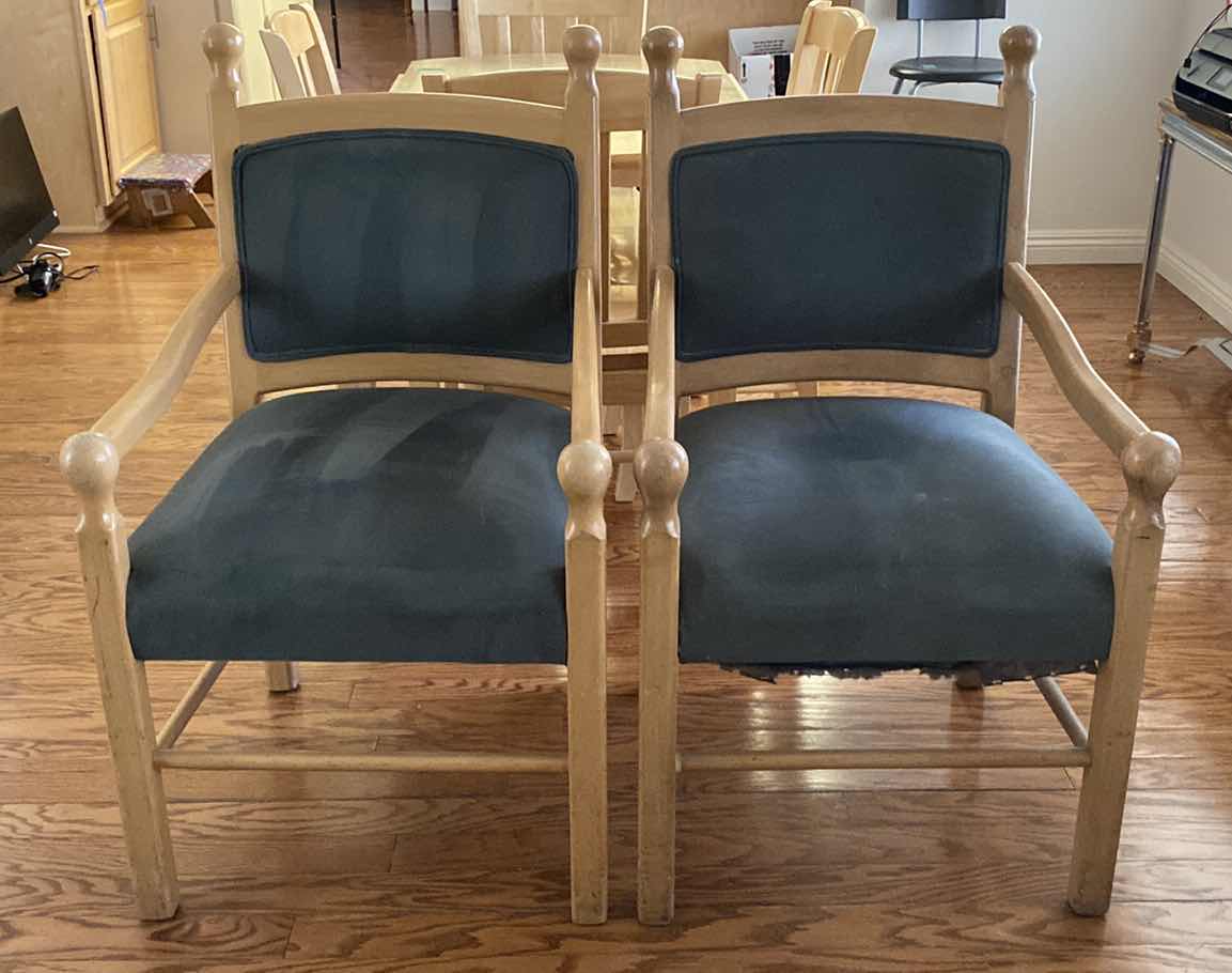 Photo 1 of PAIR OF WOOD AND FAUX LEATHER CHAIRS