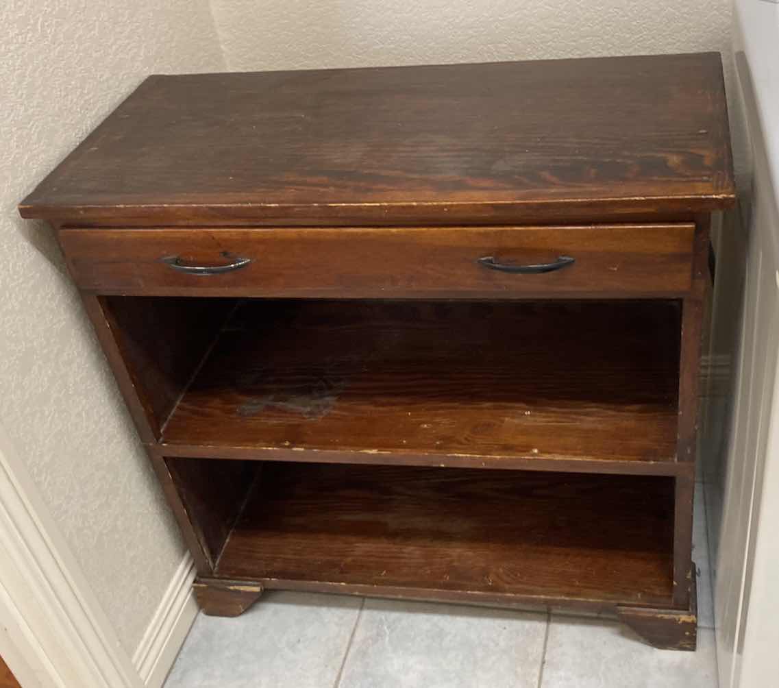 Photo 1 of WOOD 2 SHELF WITH 1 DRAWER OPEN CABINET 35” x 16 1/2” H 33 1/2”