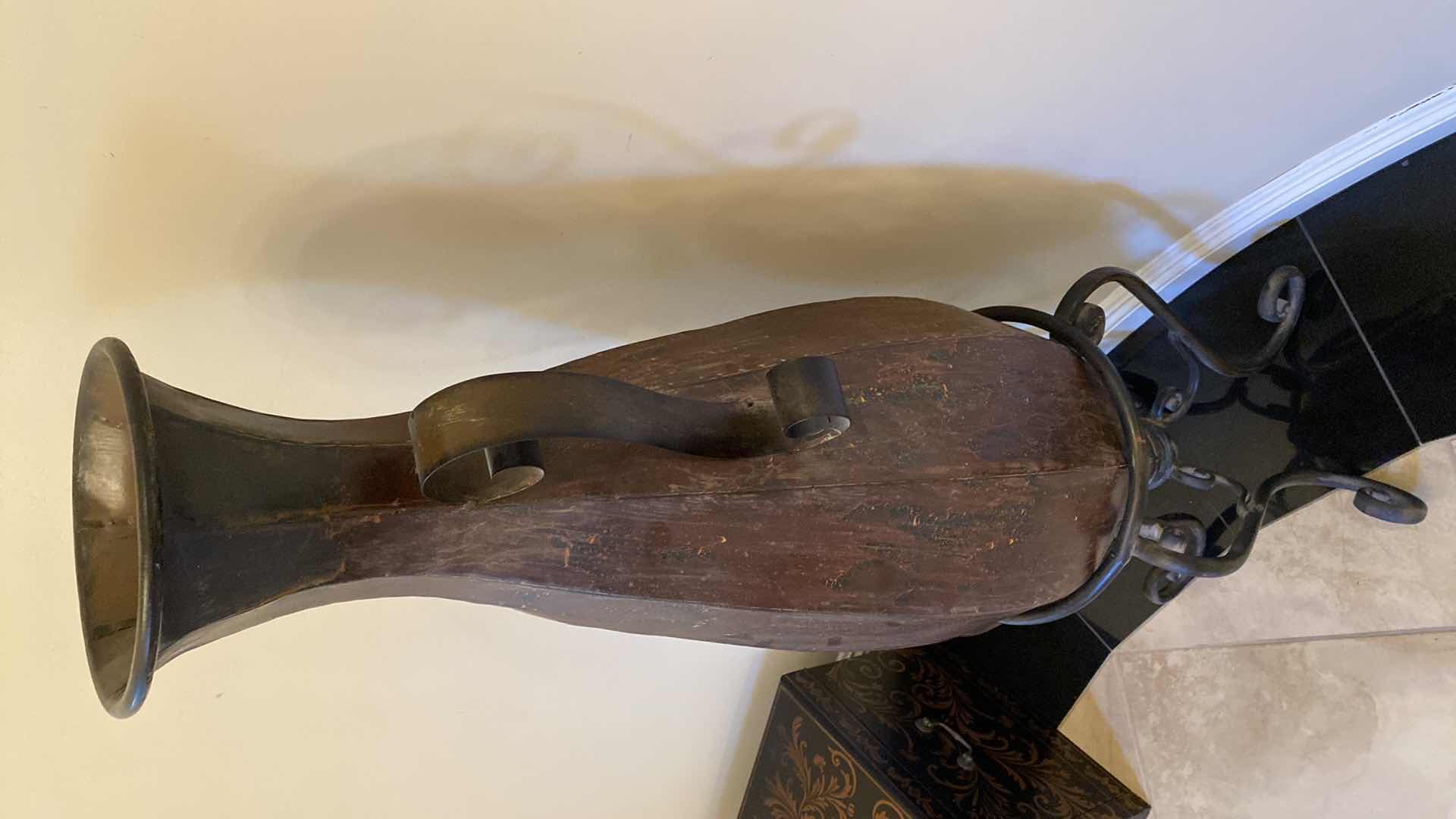 Photo 1 of ALUMINUM VASE IN IRON STAND 13” x 49”