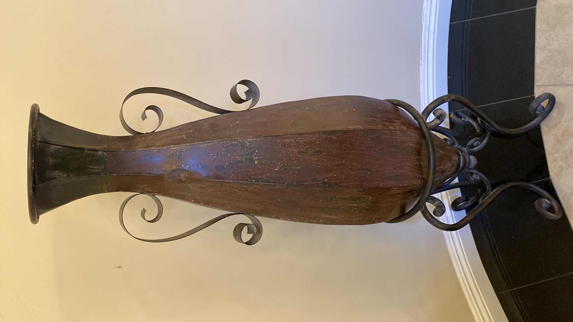 Photo 1 of ALUMINUM VASE IN IRON STAND 13” x 49”