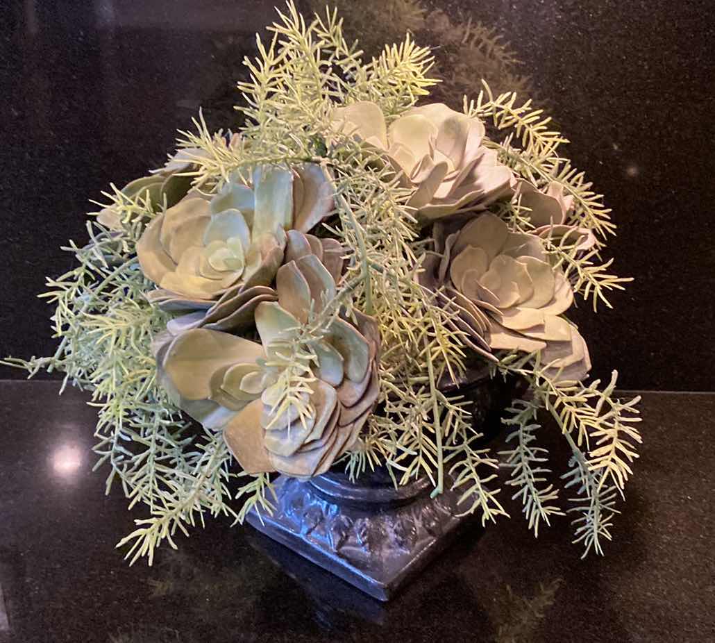 Photo 1 of SUCCULENT FAUX FLORAL IN CERAMIC VASE H 11”
