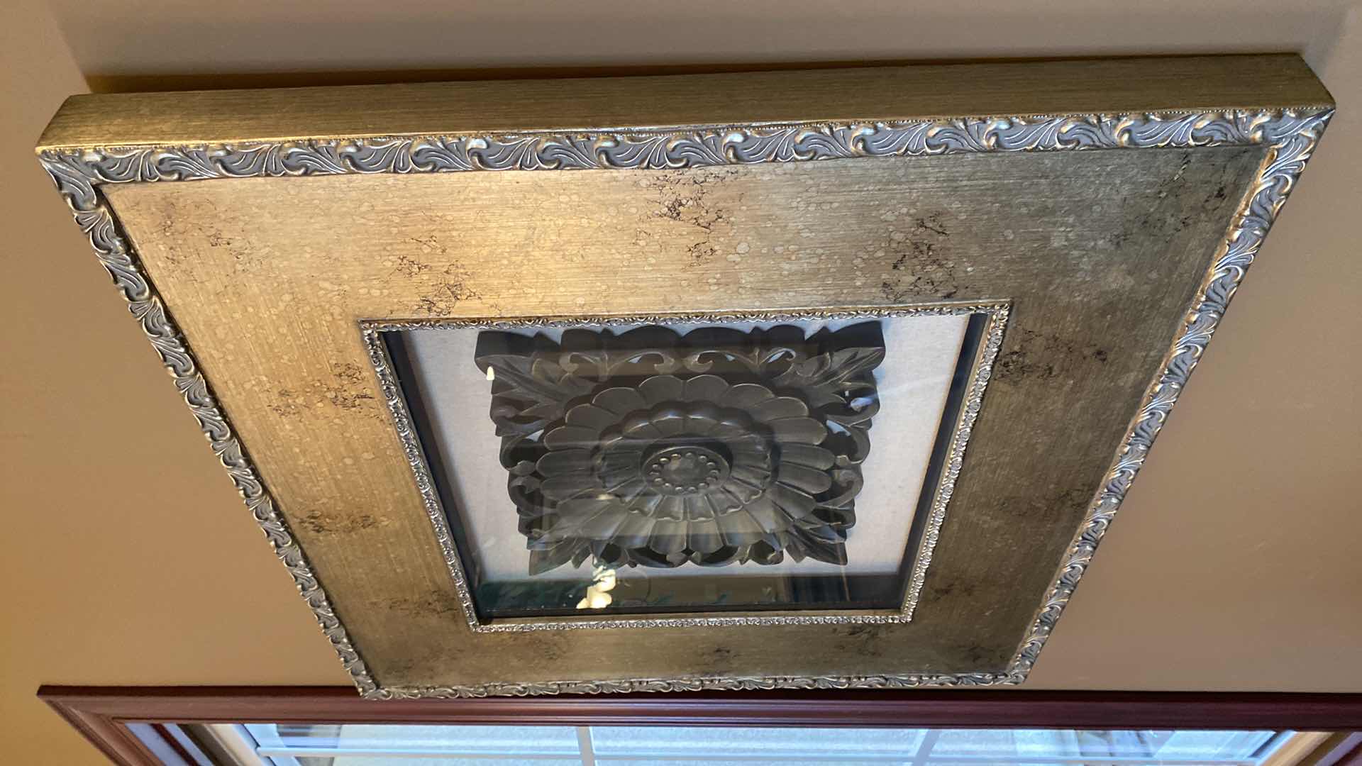 Photo 1 of GOLD FRAMED SHADOW BOX WITH WOOD PLAQUE ARTWORK 27 1/2” x 27 1/2”