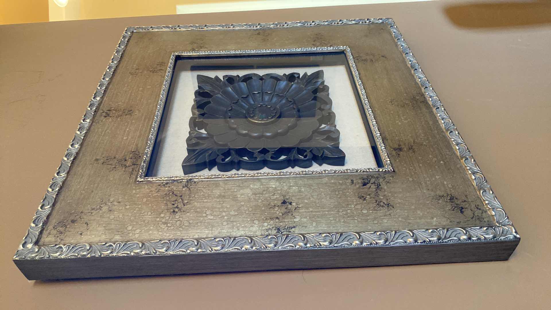 Photo 1 of GOLD FRAMED SHADOW BOX WITH WOOD PLAQUE ARTWORK 27 1/2” x 27 1/2”