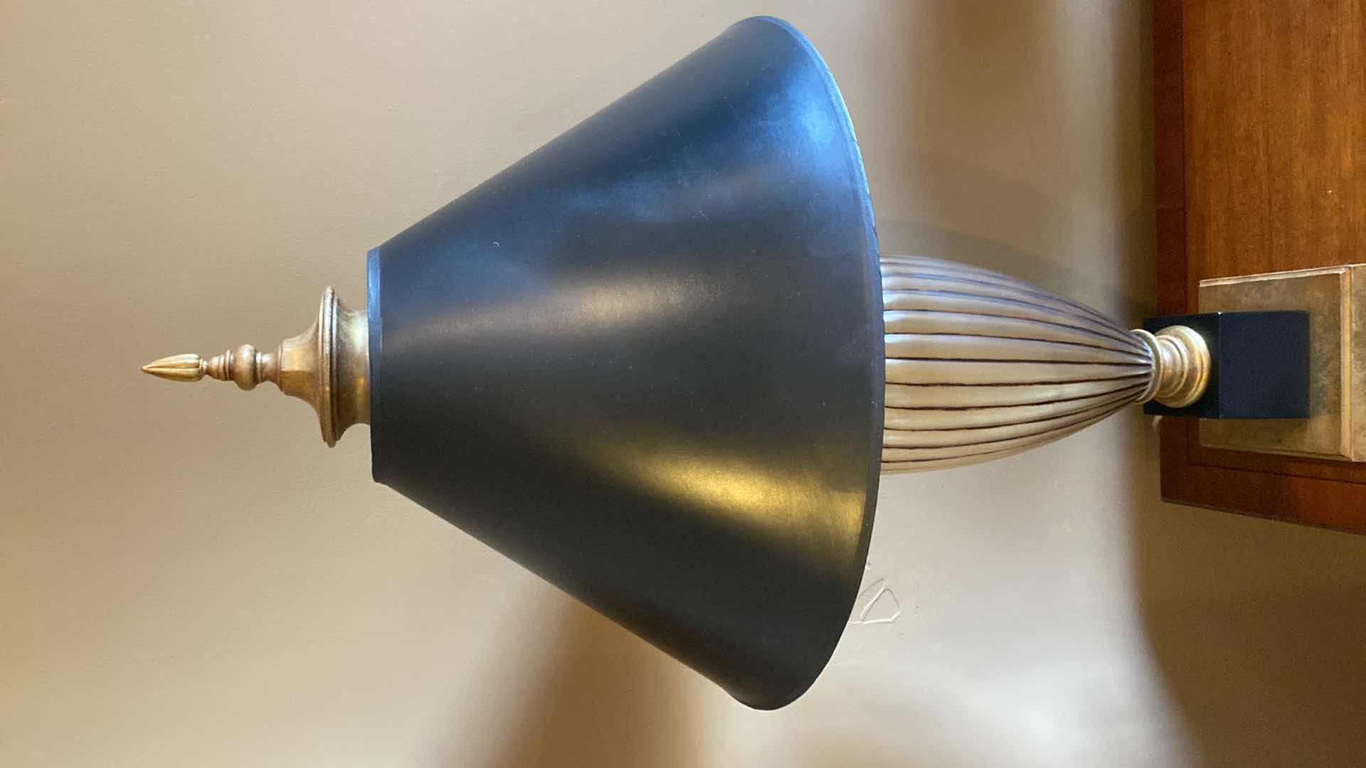 Photo 1 of GOLD GLASS TABLE LAMP WITH BLACK SHADE H 34”