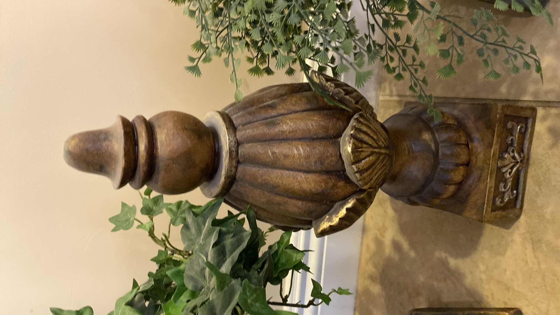 Photo 1 of 2 FAUX PLANTS IN URNS AND CORBEL H 15 1/2”