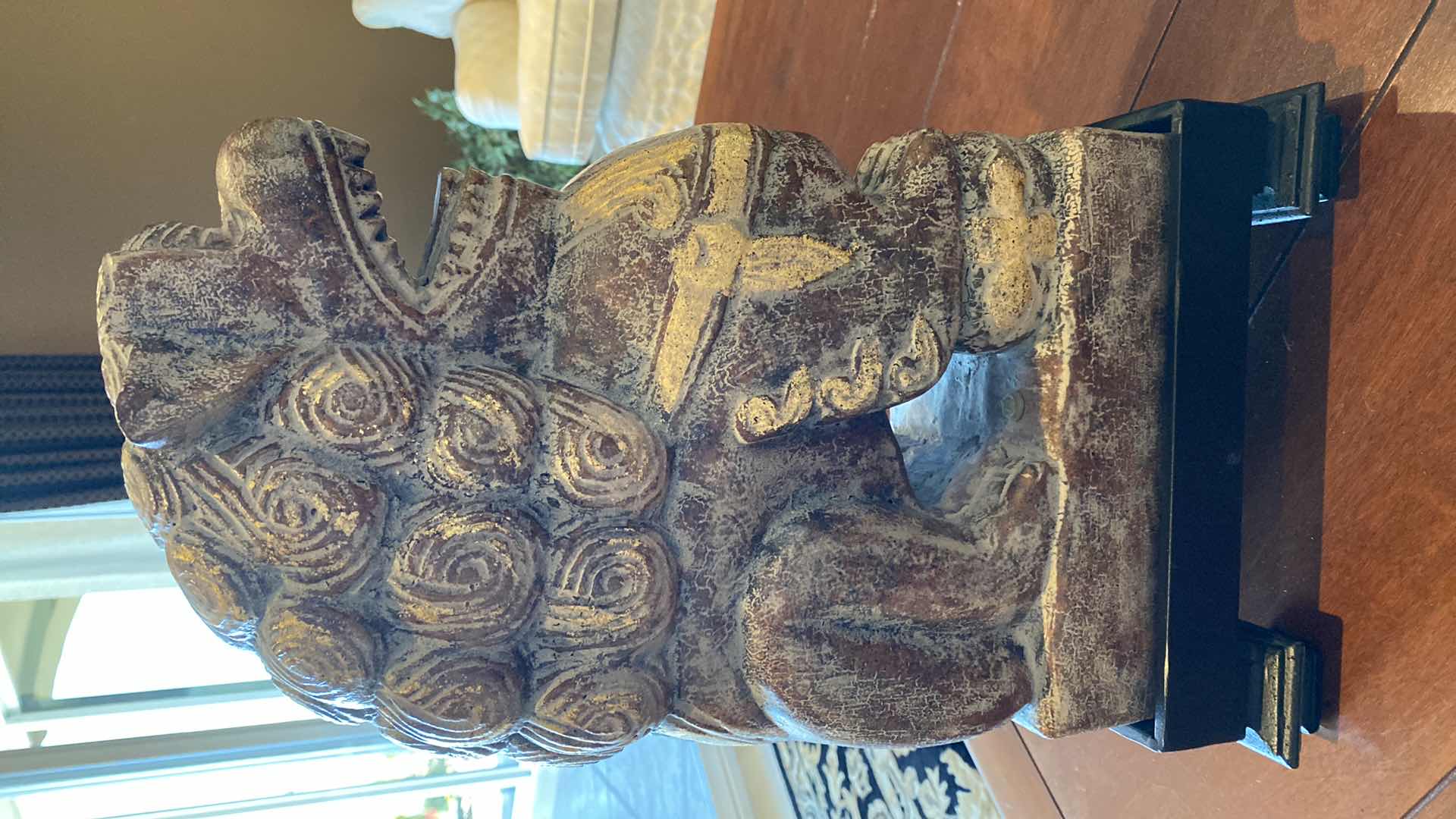 Photo 1 of FU DOG STATUE ON IRON BASE 11“ x 7 1/2“ H 19”