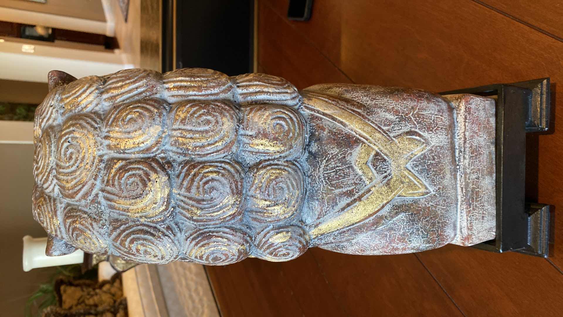 Photo 1 of FU DOG STATUE ON IRON BASE 11“ x 7 1/2“ H 19”